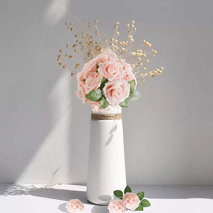 AmyHomie Artificial Flowers Blush Pink Rose 100pcs Real Looking Fake Roses w/Stem for DIY Wedding Bouquets Centerpieces Arrangements Party Baby Shower Valentines Day Christmas Tree Decorations