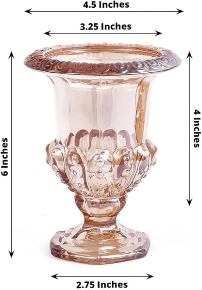 Efavormart 2 Pack Classic Roman Urn Style Amber Glass Flower Vases, Mini Pedestal Vase Table Centerpieces - 6"