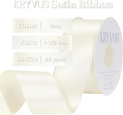 Ivory Satin Ribbon, Double Faced 1-1/2 Inch X 25 Yards Ivory Ribbon, Premium Satin Ribbon for Gift Wrapping, Crafts, Hair Bow Making, Sewing, Flower Bouquet, Wedding Party Decor