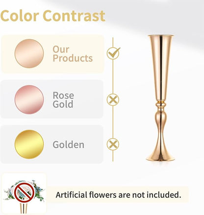 NUPTIO Gold Tall Centerpiece Table: 21.9" Trumpet Vases for Wedding Metal Flower Stand for Party Decorations Set of 6