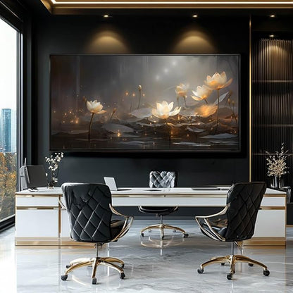 SDYA White Floral Wall Decor Gold Botanical Canvas Paintings Modern Artwork for Living Room Bedroom Office Home Decor 29"x58"