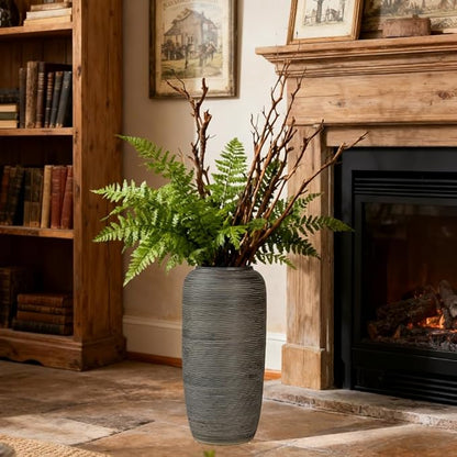 Vintage Ceramic Floor Vase – 15.7 Inch Distressed Glazed Oversized Floor Urn, Rustic Country Decor for Entryway, Living Room & Corner