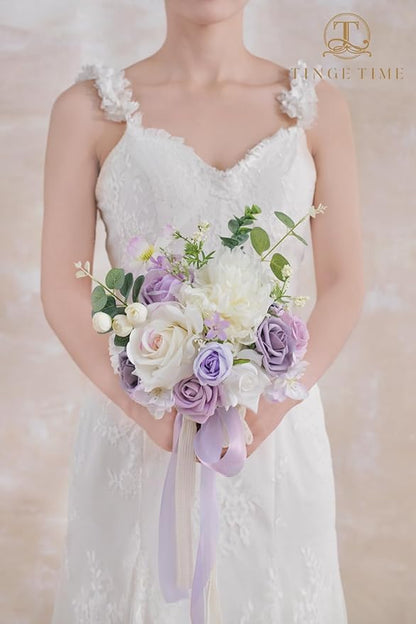 TINGE TIME Artificial Flowers White & Paisley Purple Flower Combo for DIY Wedding Bouquets Table Centerpieces Arrangements Party Baby Shower Home Decorations