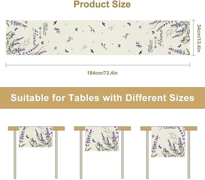 Purple Floral Table Runner, Spring Summer Watercolor Lavender Flower Country Farmhouse Coffee Table Center Decor for Home Kitchen Dining Patio Holiday Party Table Decorations 13x108 inches