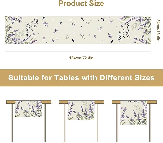 Purple Floral Table Runner, Spring Summer Watercolor Lavender Flower Wildflower Country Farmhouse Coffee Table Center Decor for Home Kitchen Dining Patio Holiday Party Table Decorations 13x36 inches