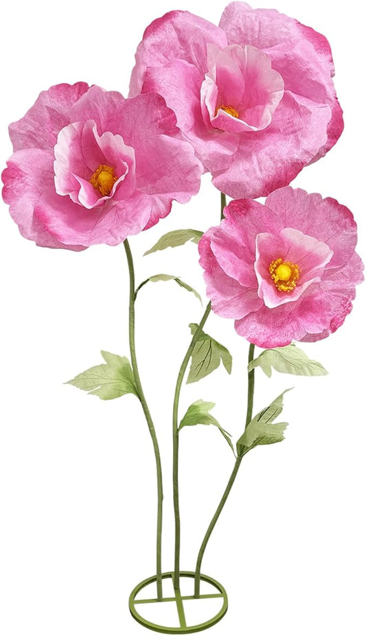 Giant Flowers Paper Flower Decoration, Large Artificial Floral Decor with Standing Base Wedding Birthday Home Party Banquet Mother's Day Backdrop Photography Props Shop Window Display, Dark Pink