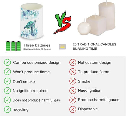 Flameless LED Candles Electric Candle Set with Remote Timer Color Changing Control Long Lasting for Table Centerpiece Home Indoor Decoration Pack of 4, Blue Sea Turtle