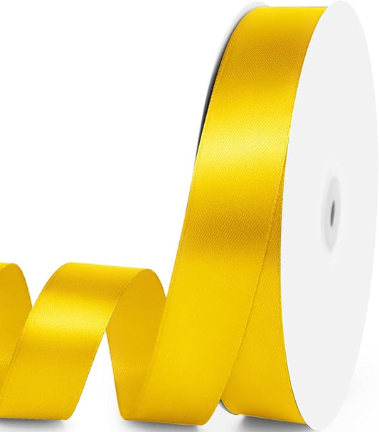 1" x 100 Yards Satin Ribbon - Yellow Silk Ribbon with Spool - Ideal for Gift Wrapping, Floral Bouquets, Crafts, Wedding Party Decorations, Christmas and Sewing Projects