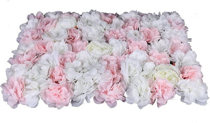 12Pcs 15.75" x 23.62x 0.79 Artificial Flower Wall Panels,Flower Wall Mat Silk Flower Panels for Outdoor Garden Backyard Fence Fence Privacy Screen and Indoor Wall Decor(12Pcs White+Light Pink)