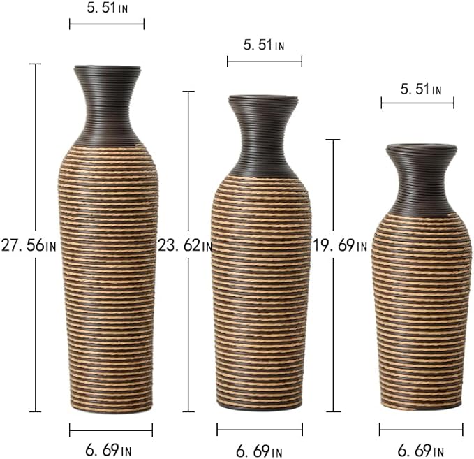 Floor PVC Decorated Vases Set of 3 for Gorgeous Home Decoration Large Classic Neat PVC Vases 19.6in/23.6in/27.5in Height(Beige+Black)