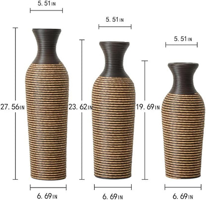 Floor PVC Decorated Vases Set of 3 for Gorgeous Home Decoration Large Classic Neat PVC Vases 19.6in/23.6in/27.5in Height(Beige+Black)