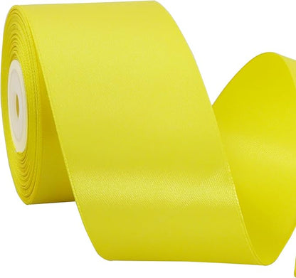 TONIFUL 2 In x 25 Yds Wide Light Yellow Satin Ribbon Solid Fabric Ribbons Roll for Crafts Chair Sash Valentine's Day Gift Wrapping Invitation Cards Floral Hair Bows Sewing Party Wedding Car Decoration