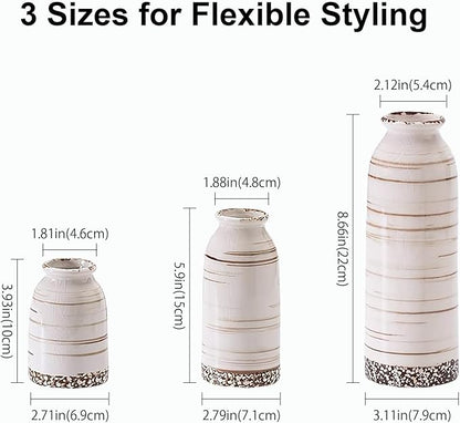 Ceramic Vase Set of 3, Farmhouse Rustic Decorative Vase for Home Decor, Modern Glazed Vase, Table Centerpiece for Living Room, Shelf, Bedroom, Kitchen (Omega Yellow)