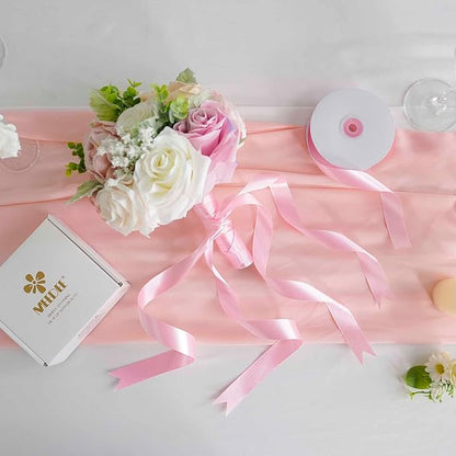 MEEDEE Pink Ribbon 1 Inch Pink Satin Ribbon Lux Double Faced Satin Ribbons by 50 Yards Polyester Wrapping Ribbons for Crafts, Weddings, Flower Bouquet, Holiday Decorating