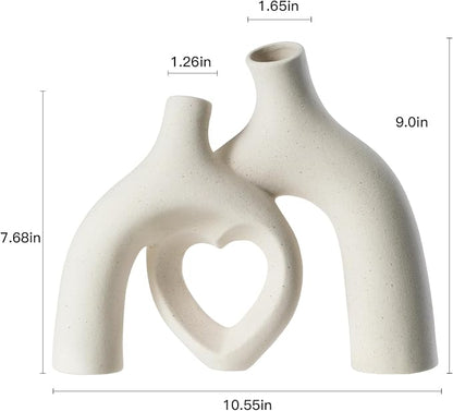 Snuggle Hollow Ceramic Decorative Vase, Modern Minimalist Nordic Boho Ins Style Vases for Home Decor Living Room Shelf Entryway Coffee Table or Console Décor (Matte Milky White)