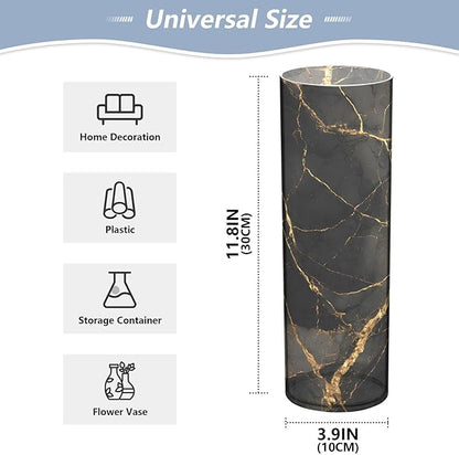 xmyzcd Gold Black Marble Vase Cylinder Vases Clear Plastic Flower Vase Easy to Clean for Centerpieces Homes, Offices, Kitchens