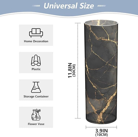 xmyzcd Gold Black Marble Vase Cylinder Vases Clear Plastic Flower Vase Easy to Clean for Centerpieces Homes, Offices, Kitchens