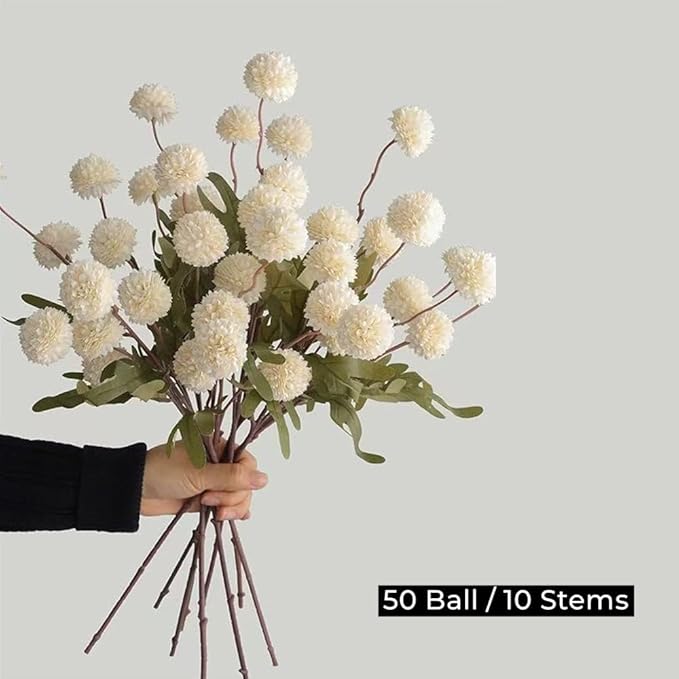Artificial Flowers for Vases 20.5 Inch 10 Stems，Silk Dried Fake Mums Bouquet Indoor Faux Floral Arrangements for Decoration (White)