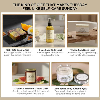 Gifts for Best Friend Woman | Bestie Boost Self Care Gift Set. 5-Piece Pampering At Home Spa Kit with Candle, Bath Bomb, Body Butter, Soap Bar, Body Oil. Best Friend Birthday Gifts for Women
