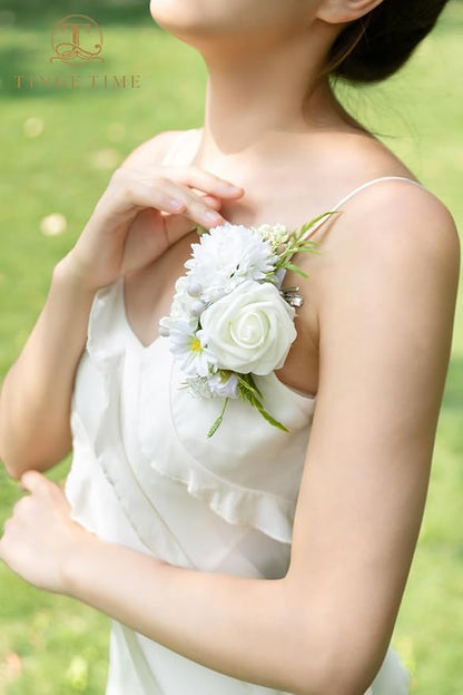 TINGE TIME Artificial Shoulder Corsages Flowers, Set of 2, Mother of The Bride Floral Corsage for Wedding Ceremony Anniversary Formal Dinner Party (IvoryWhite)