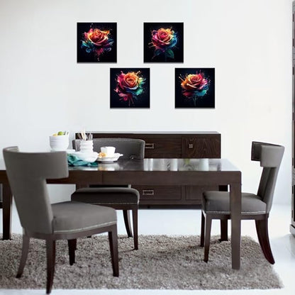 Pankila Colorful Rose Wall Art Rose Floral Pictures Canvas Prints Abstract Rose Flower Wall Decor for Living Room Bedroom Bathroom Home Decorations Framed Artwork (24''W x 24''H x 4)