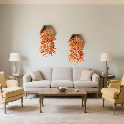 Artificial Fake Fall Flowers Faux Mums for Outdoor Decoration, 2 Pcs Fake Silk Daisy Flower Plants Realistic UV Resistant for Home Porch Balcony Patio Autumn Decor(Orange