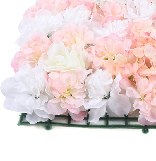 4Pcs Artificial Flower Wall Panel,3D 16" X 24" Silk Rose Mat Artificial Flower Wall,Rectangle Decorative Backdrop Flower Panels Wall for Bridal,Patio,Garden,Yard Decor (White,Pink)