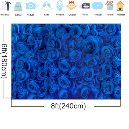 Blue Rose Flower Backdrop Royal Blue Rose Floral Valentines Day Photography Background Wedding Bridal Shower Photo Backdrops Birthday Party Decorations Portraits Photo Shoot Props 8x6ft