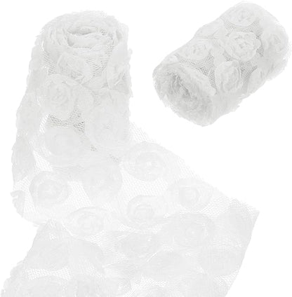 uxcell 2PCS Lace Trim Ribbon, 2.36 inch - 1 Yard 3D Rose Floral Embroidery Ribbons Edge Trimming for Sewing, Wedding Dress, DIY Crafts, Decoration Accessories, White