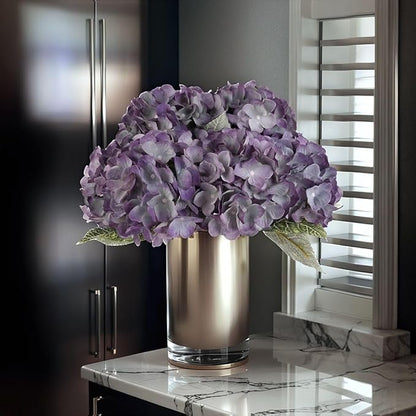 2Bouquets Artificial Fake Flowers Plants Silk Hydrangea Arrangements Wedding Bouquets Decorations Plastic Floral Home Kitchen Garden Party Festival Bar DIY (Grey Purple)