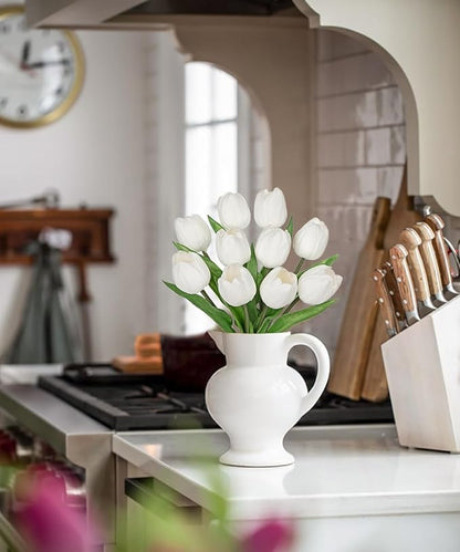 DILATATA 10 Pcs White Tulips Artificial Flowers Large Tulips Head Real Touch Fake Tulip Fake Flowers for Mother's Day 11.4" Faux Tulip for Vase Centerpieces Home Wedding Bouquet