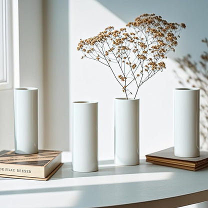Modern White Ceramic Vase Set of 20 for Living Room Bedroom 5.51'' Minimalist Fresh Small Flower Vases for Bouquet Fake Plant Home Decor Office Fireplace Centerpieces Nordic Style 20 Pack