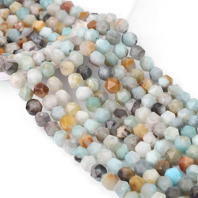 Faceted Natural Amazonite Stone Round Beads 6mm 36cm/Strand for Jewelry Making