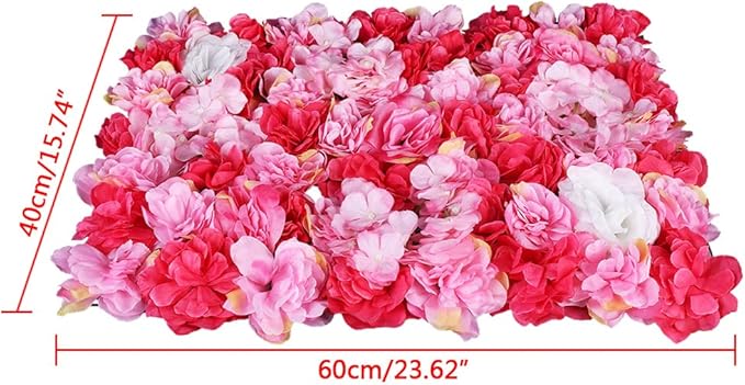 LOYALHEARTDY 6 PCS Artificial Flowers Wall Panels 24" x 16" Decorative Hydrangea and Rose Flower Panels Flower Wall for Home Party Wedding Christmas Festival Photo Backgdrop Decor