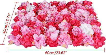 LOYALHEARTDY 6 PCS Artificial Flowers Wall Panels 24" x 16" Decorative Hydrangea and Rose Flower Panels Flower Wall for Home Party Wedding Christmas Festival Photo Backgdrop Decor