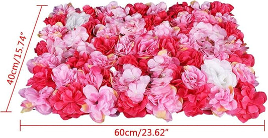 12Pcs 15.75"x 23.62"x0.79" Artificial Flower Wall Panels,Flower Wall Mat Silk Flower Panels for Outdoor Garden Backyard Fence Fence Privacy Screen and Indoor Wall Decor (12Pcs Red Pink)