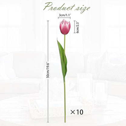 Artificial Tulips Flowers – 20" Long Stem Faux Tulips, 10PCS Real Touch Fake Red Tulip for Vase, Farmhouse, Kitchen, Spring & Wedding Home Decor