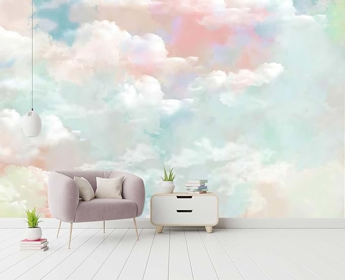 Wall Mural - 3D Wallpaper Decoration, Pink Clouds, 155" x 103" (Not Self-Adhesive)
