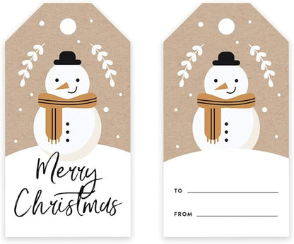 Andaz Press Christmas Holiday Season Classic Gift Tags, Merry Christmas to from Classic Favor Tags, Kraft Brown with Snowman with Scarf Design, for Holiday Events, Parties, and Favors, 60-Pack