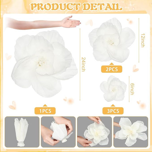 Giant Paper Flowers Artificial Large Paper Flower Decoration for Handcrafted Wall Backdrop Christmas Mexican Wedding Graduation Bridal Shower Birthday Party Supplies(White,6 Pcs)