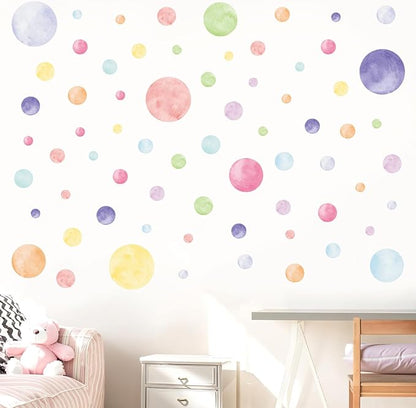 AOWDIAO 68 Large Watercolor Polka Dot Wall Decals, Peel and Stick Vinyl Stickers for Girls Bedroom, Nursery, Playroom, Classroom Pastel Decor