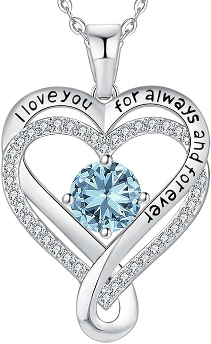 Jewelry for Women Wife Infinity Heart Birthstone I Love You Necklace S925 Anniversary Women Necklaces for Her Wife Birthday Gift Ideas, Birthday Present for Girlfriend Mom Daughter Sterling Silver