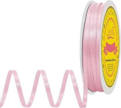 Double Face Lt.Pink Satin Thin Ribbon 1/8 inch X 50 Yards Polyester Lt.Pink Ribbon for Gift Wrapping Very Suitable for Weddings Party Hair Bow Invitation Decorations and More