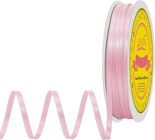 Double Face Lt.Pink Satin Thin Ribbon 1/8 inch X 50 Yards Polyester Lt.Pink Ribbon for Gift Wrapping Very Suitable for Weddings Party Hair Bow Invitation Decorations and More
