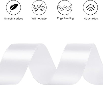 1-1/2 Inches 100 Yards White Satin Ribbon, Solid Fabric Ribbon Roll for Flower Bouquets, Gift Wrapping, Wedding, Handmade Crafts