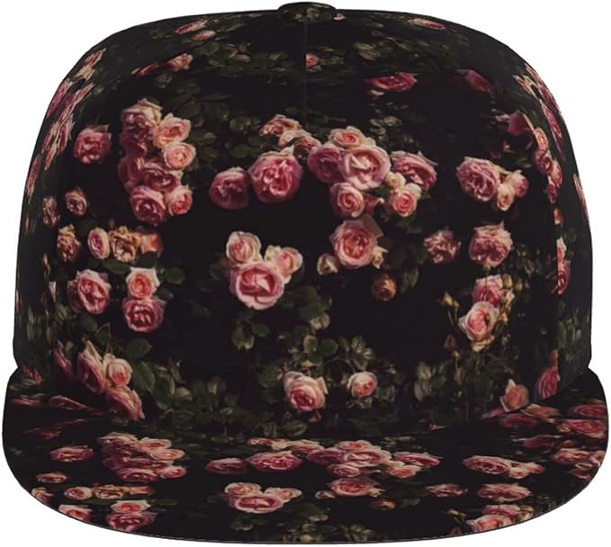 ASYG Rose Baseball Cap Women Hat Fashion Flat Bill Brim Flowers Adjustable Hats Cute Cap