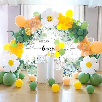 OERJU 6x6ft Bear Baby Shower Round Backdrop We Can Bearly Wait Lovely Photography Background Green Leaves Floral Circle Backdrop Cover Birthday Gender Reveal Party Decoration Photo Booth Props