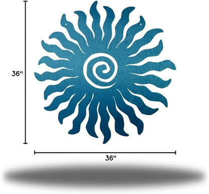 Riverside Designs Sunburst Metal Wall Art Steel Outdoor Decor - Heavy-Duty and Waterproof - Made in USA (36", Teal)