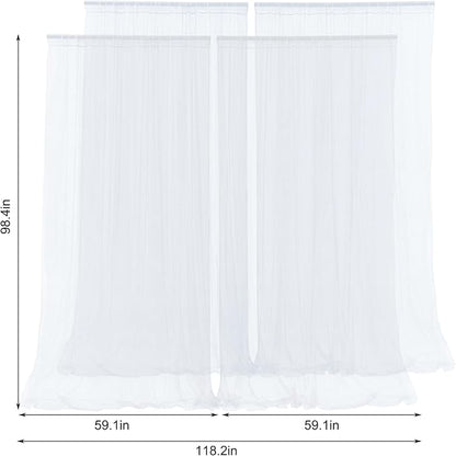 White Sheer Tulle Backdrop Curtains for Parties Wedding White Curtain Backdrop for Bridal Shower Birthday Party Baby Shower Photos Background 20ft x 8ft(5ft x 8ft, 4 Panels)