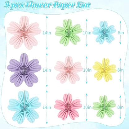 zilue Paper Fans Party Decorations Paper Flowers Decorations for Wall Classroom Floral Backdrop Baby Shower Birthday Party Flower Wall Decor Pack of 9 Pastel
